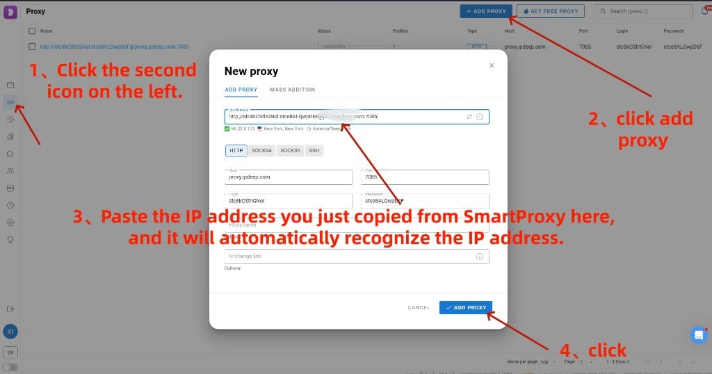 Dolphin anty — add proxy via Quick Input with auto-parsed credentials